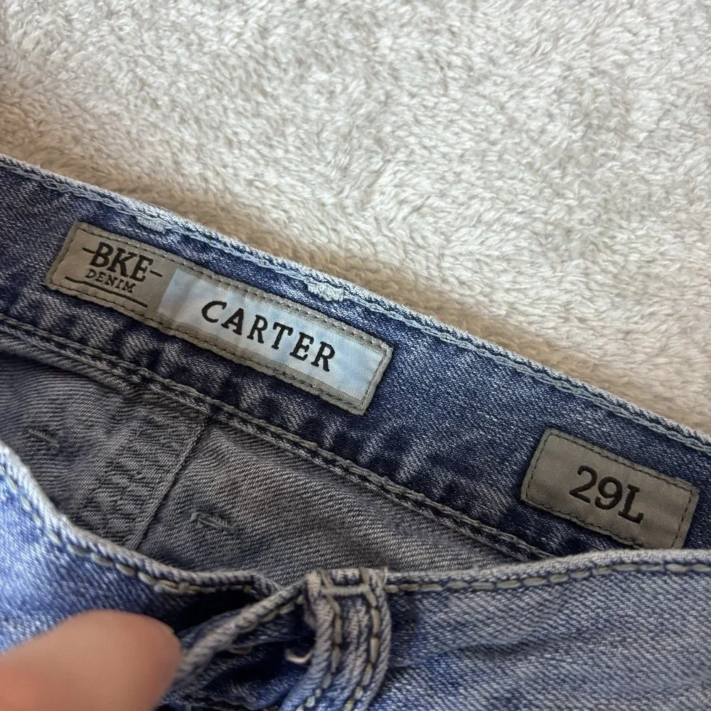 BKE Jeans Bootleg Carter Mens 29L Blue Jeans Stretch Denim Whiskers